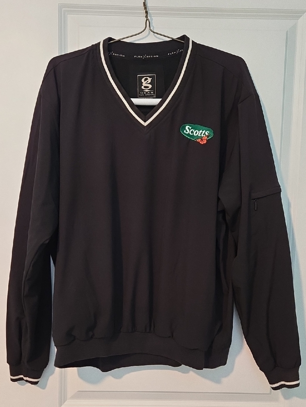 Gear For Sports Black V-Neck Pullover with White Trim and Green Scotts Logo